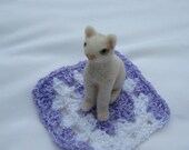 OOAK White Kitty Cat Needle Felted Soft Sculpture
