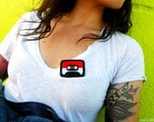 Mix Tape Brooch - The Classic - Red and White on Black - Eco-Felt embellished with Mini Buttons