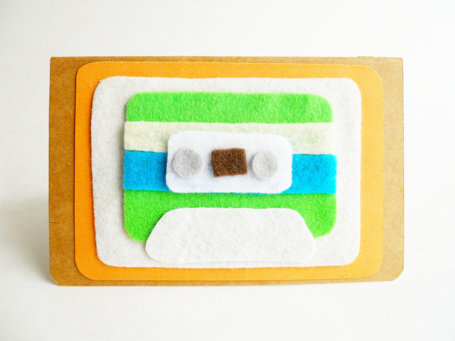 Felt Mix-Tape Journal - The Retro Jogger - Green and Blue on White Eco-Felt embellished Moleskine notebook