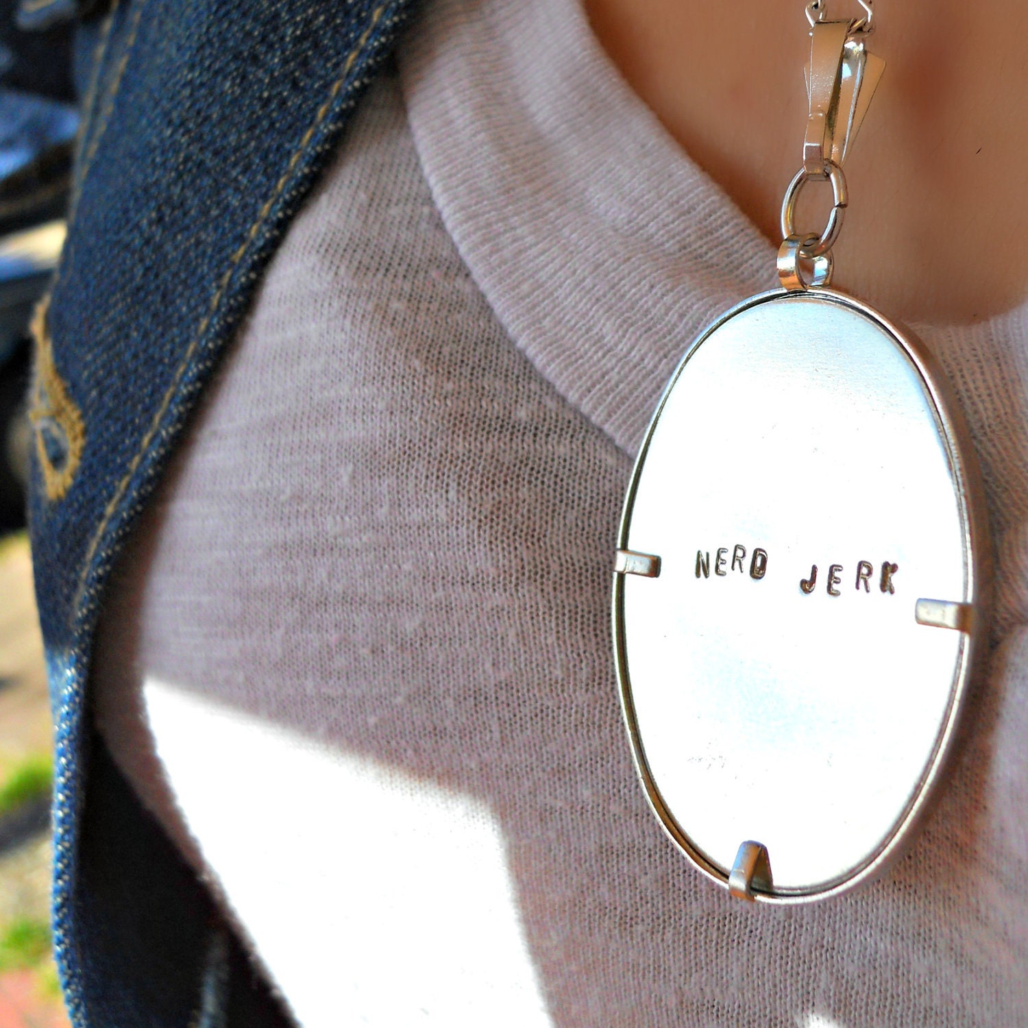 Mint Typewriter Necklace - Love Note on Seafoam Green & Vintage Cream Cross-Stitch Pendant - MADE TO ORDER