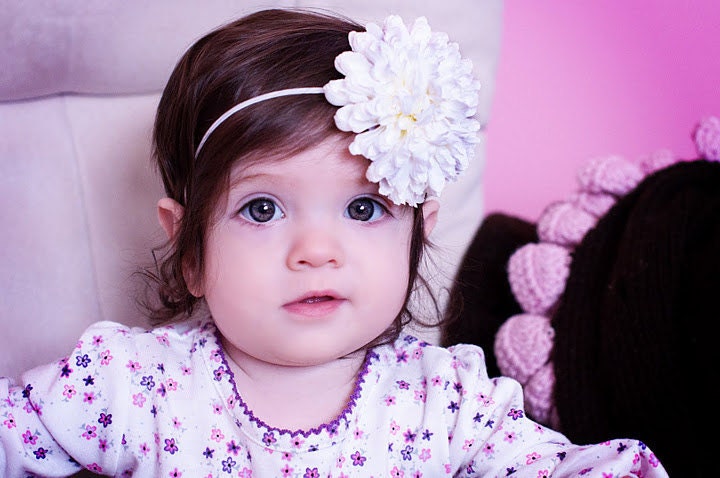 White Jumbo Pom Pom Flower Headband