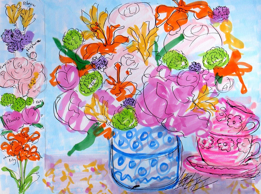 Floral Bouquet sketch, 9x12