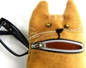 Pencil case, Eyeglass case, Ginger hungry cat, wool