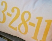 custom date pillow.  wedding, birth, graduation.  comes in any color or design.