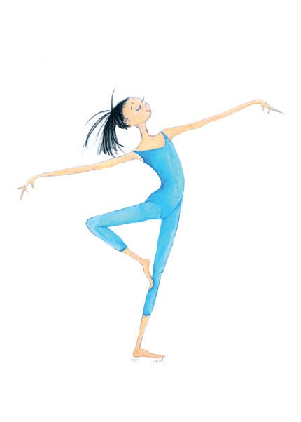 DANCE DANCE DANCE - Printed Card - Jazzy Dreamy Black-haired Modern Dancer with Ponytail in Blue
