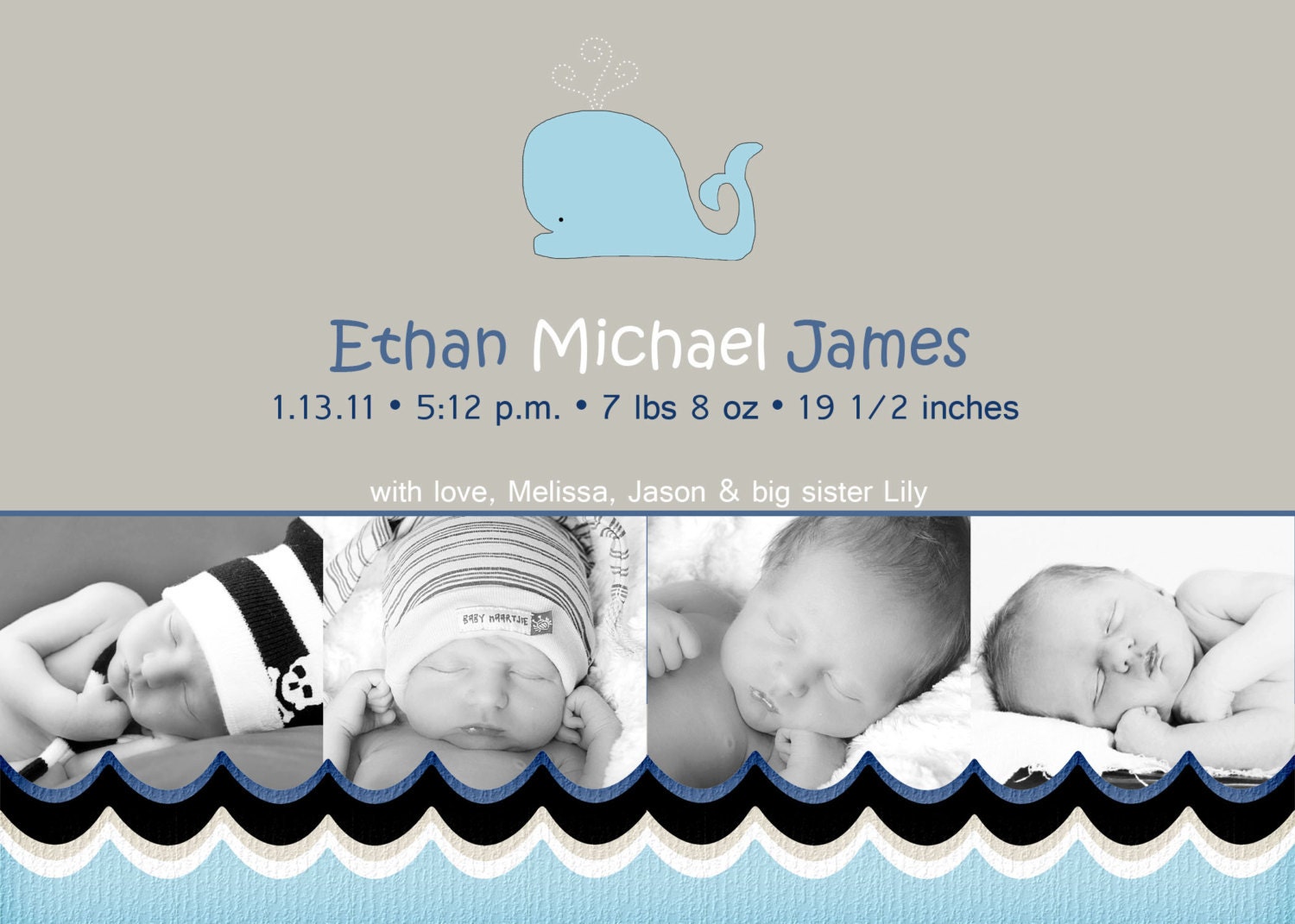 Little Whale Birth Announcement - boy or girl