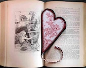 Heart Bookmark, Red Flowers Toile White and Black Classic