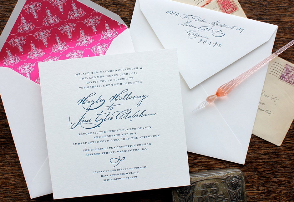 Letterpress Wedding Invitation - SAMPLE - Funky Bold Script, Traditional Modern Mix