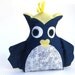 Handmade Stuffed Owl, Navy Blue and Yellow Owl Pal with Floral Paisley Belly - Stuffed Animal