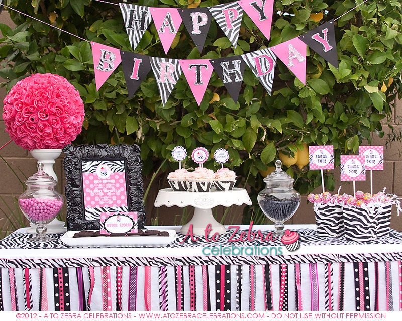 Zebra Party - Rockstar Party, Ribbon Garland, Diva Party, Sweet Sixteen, Spa Party, Ready to ship, Graduation, Baby Shower