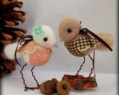 Free Shipping USA. Ready to Ship. Two Needle Felted Love Birds. Great Housewarming Gift.
