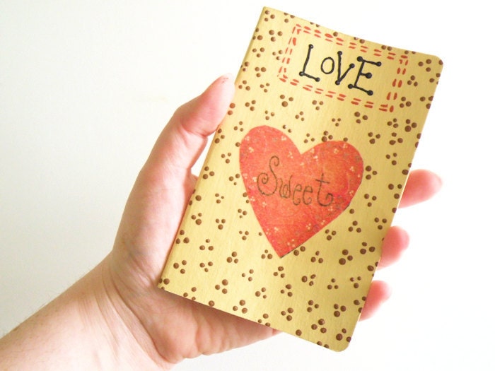 Decoupaged Pocket Moleskine - OOAK Journal with heart decoupage and country painting - OOAK