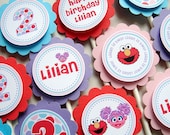 Elmo and Abby Birthday Cupcake Toppers, Cupcake Flags, Personalized, Custom - Set of 12