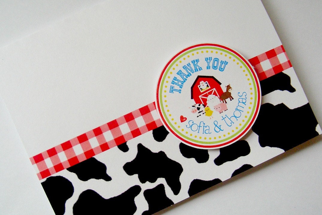 Barnyard Friends Custom Thank You Notes, Thank You Cards - Set of 12