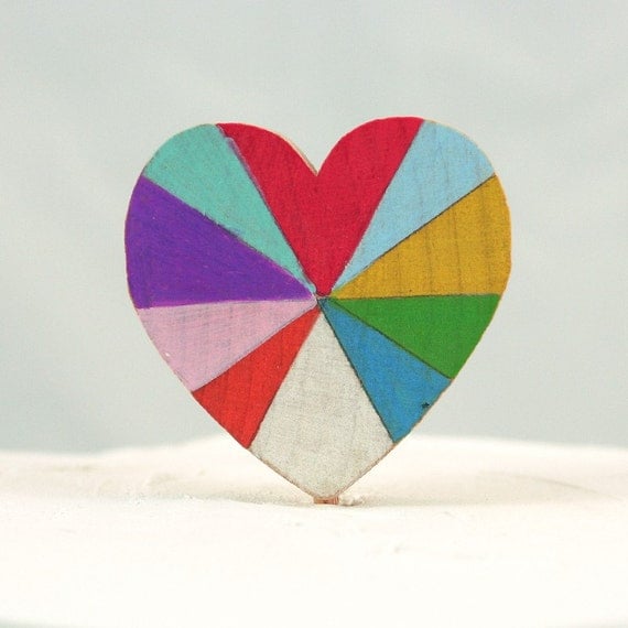 Love is Beautiful Wooden Rainbow Heart Cake Topper