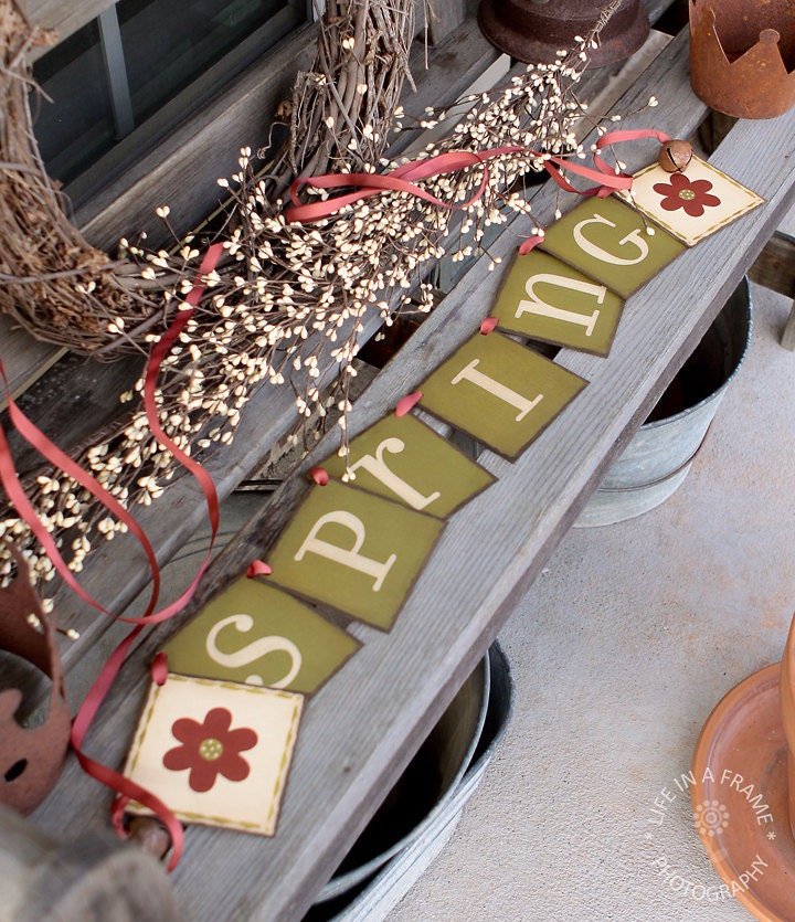 Primitive SPRING BANNER GARLAND Easter Wallhanging Signs Decoration Photo Propbs tdipt Word art Primitives