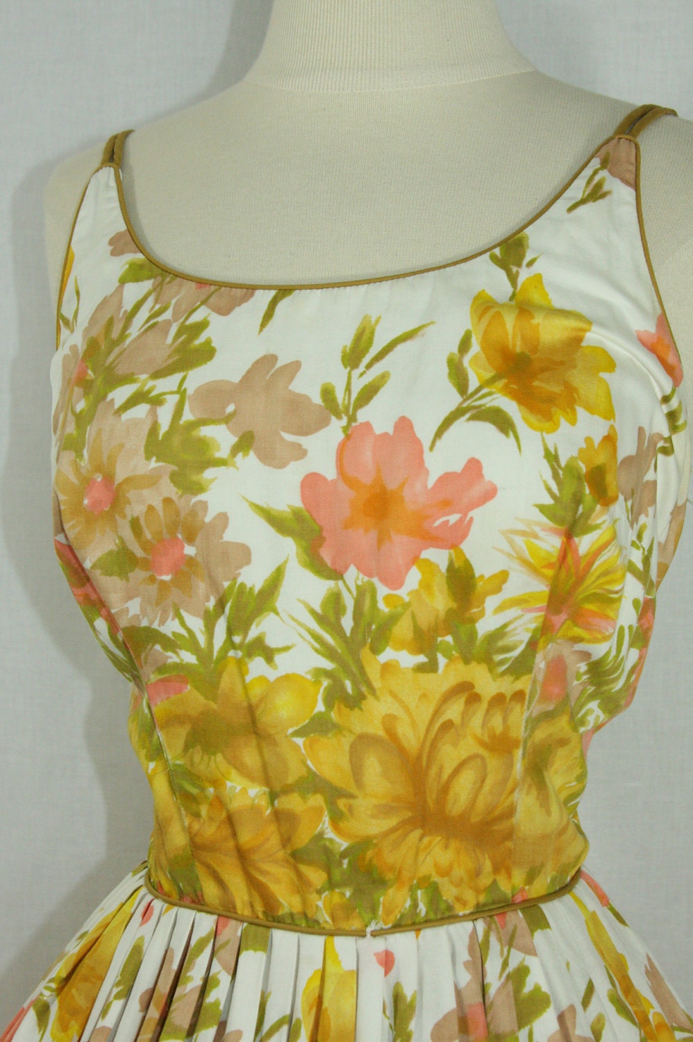 RESERVED for Christine.......... Cotton Summer Dress - 1950's Vintage Cotton Garden Explosion Novelty Print Full Skirt Spring Party Frock