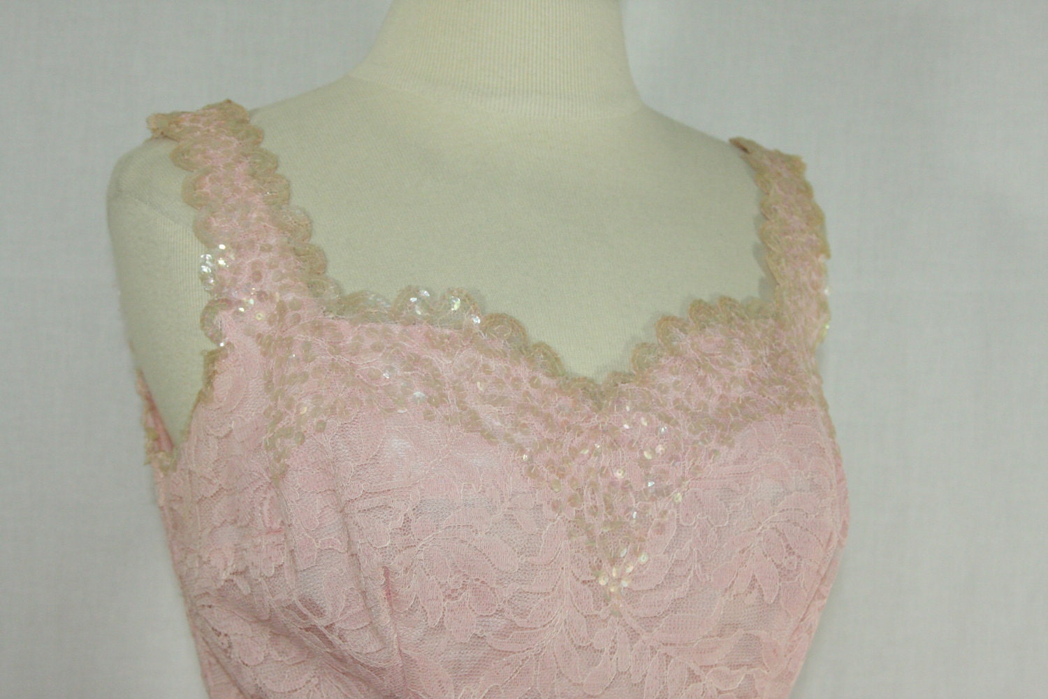 OH HOLD...............1950's Vintage Dress - Pastel Pink Lace Tulle and Sequins Cupcake Dream Summer Wedding Frock