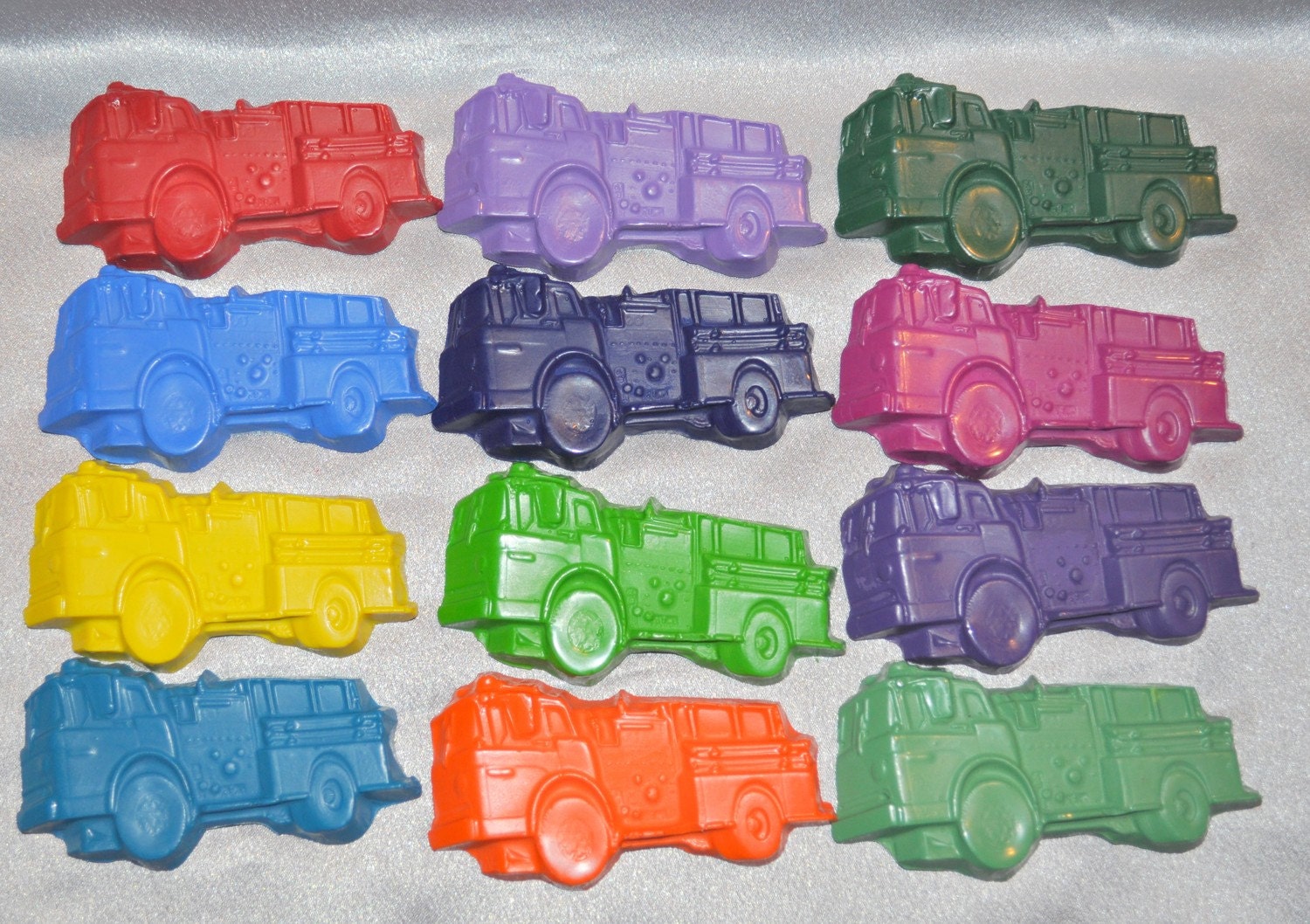 Recycled Crayons 24 Fire Truck and 24 Firemen Hats Shaped / Total of 48. Il_570xn