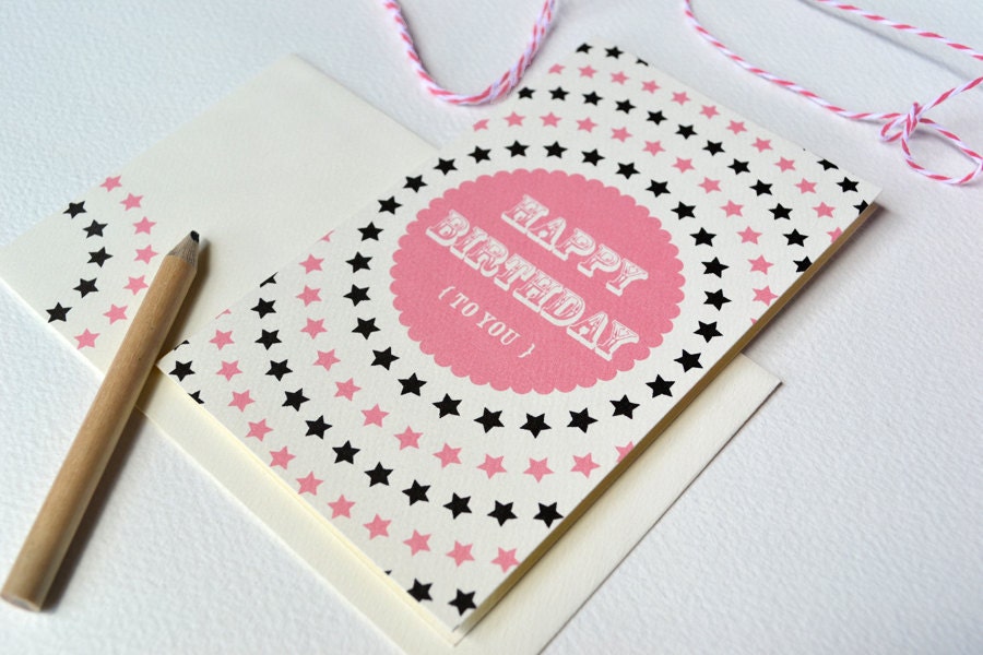 Birthday Card (1) Pink and Black Stars