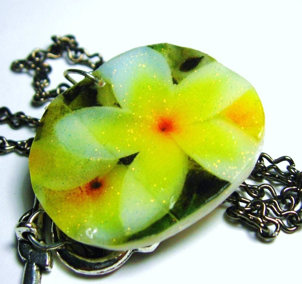 White & Yellow Lily Flower Clay Necklace