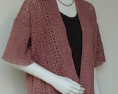 Cardigan Sweater - Pink/Mauve Crochet Cotton/Hemp, M/L