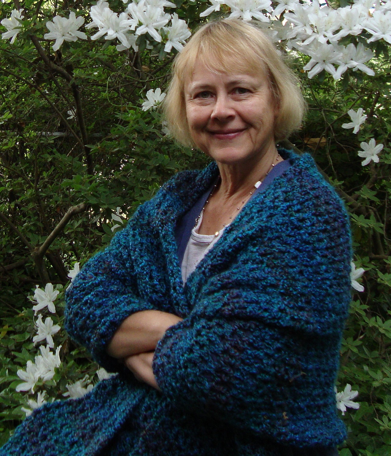 Turquoise Shawl - Deep  Blue/Turquoise Crocheted