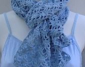 Pastel Blue Scarf - Crochet Cotton/Hemp