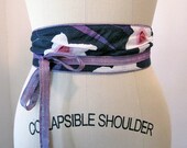 Silk Obi waist belt / Floral & purple Reversible kimono textile sash belt - one size