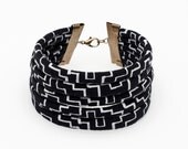 Hand Printed String Cuff Bracelet in Black Cross