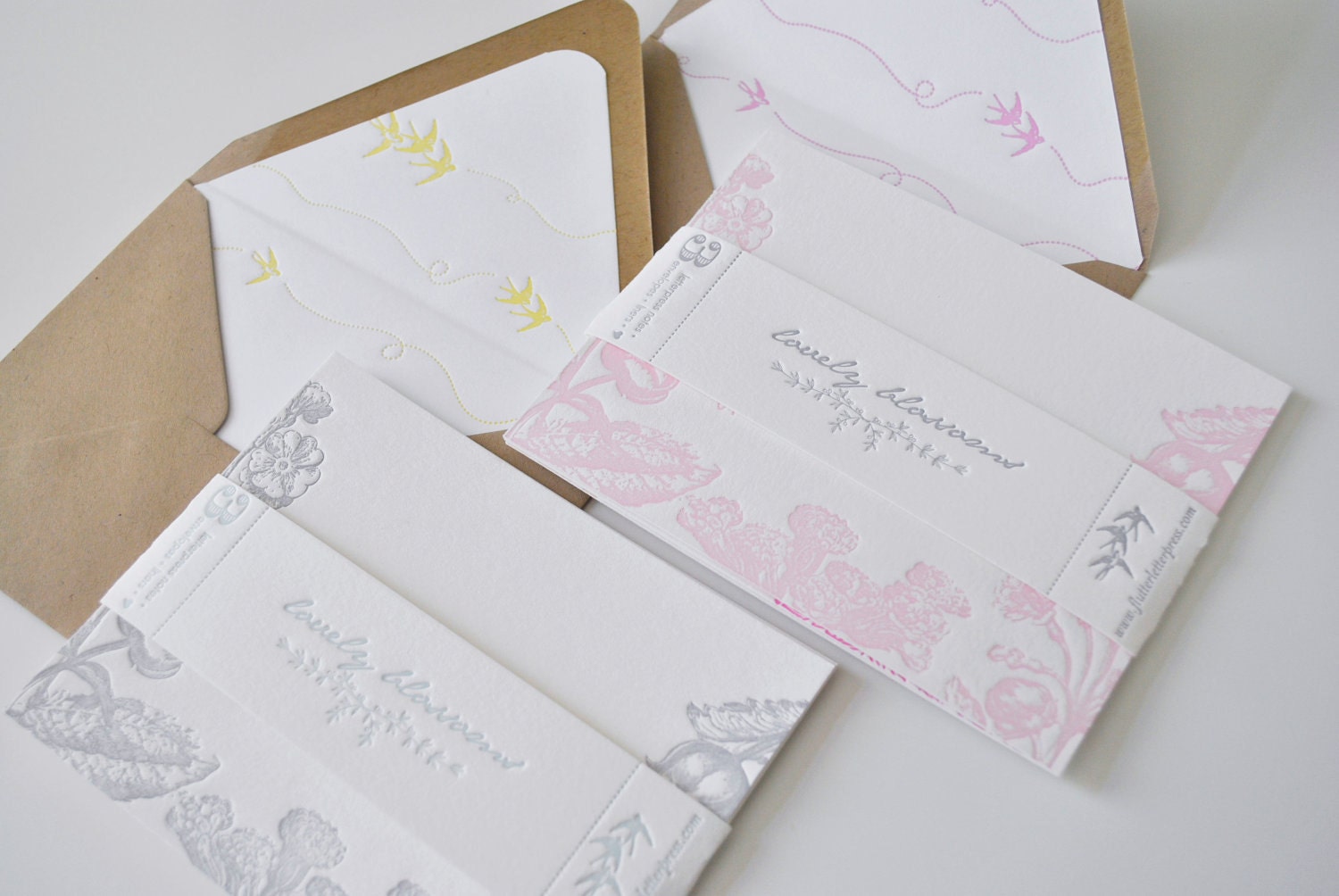 Lovely Blossoms- Letterpress Note Card Set in 2 colors
