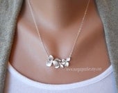 Triple Orchid Necklace in Silver - Perfect Gift - Dainty Flower Pendant Suspended on Sterling Silver Chain - morganprather