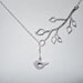 Bud Branch and Little Bird Lariat - silver grey white dainty pendants - sterling silver chain - morganprather
