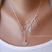 Bud Branch and Little Bird Lariat - silver grey white dainty pendants - sterling silver chain - morganprather