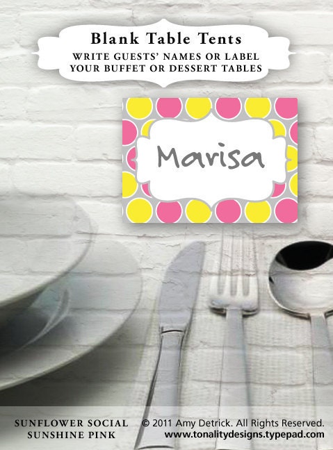 DIY Printable Blank Table Tents: Sunflower Social (Sunshine Pink)