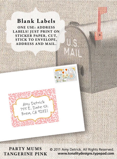 DIY Printable Blank Labels: Party Mums (Tangerine Pink)