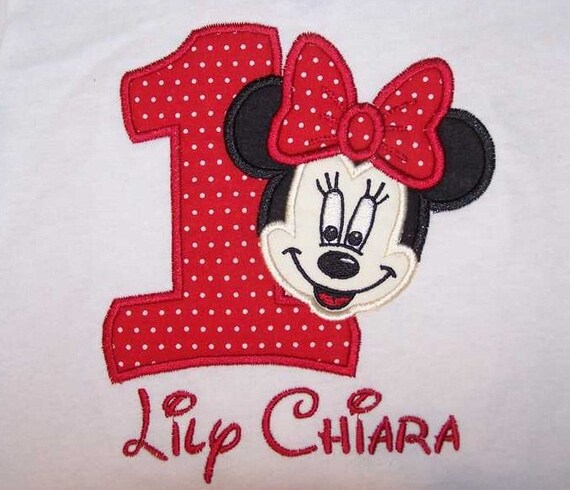 SHIPS FREE Personalized Custom Minnie Mouse Inspired Face Number (1st) Red Dot Birthday Shirt or Onesie