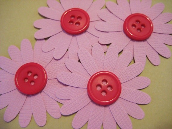 Pink flower embellishments, set of 8