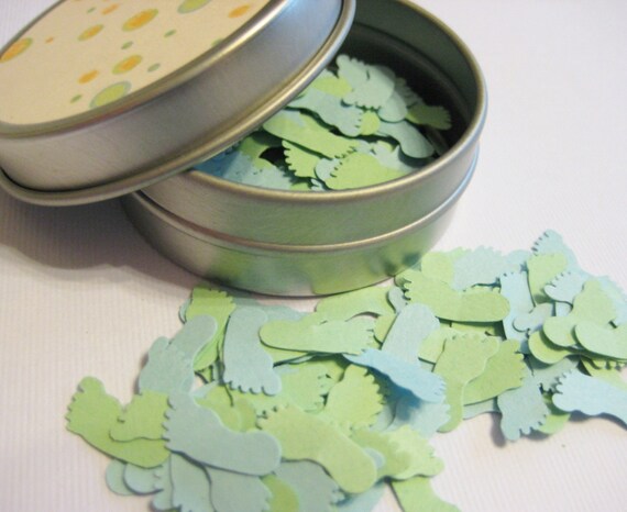 Baby boy feet confetti, 200 blue and green pieces