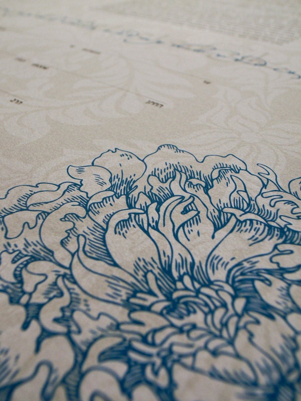 Ketubah - Peony with Damask Pattern