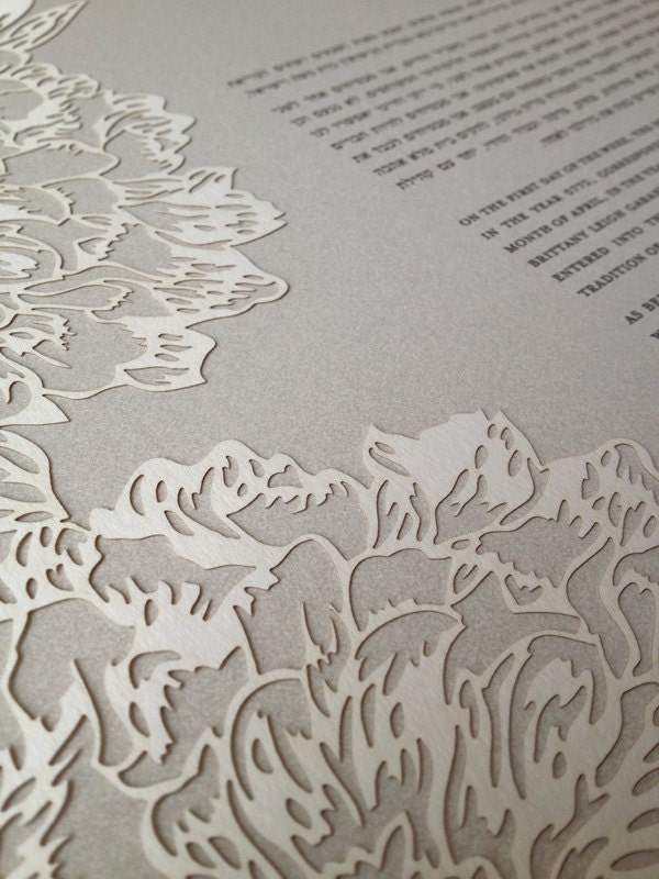 Papercut Ketubah - Peonies