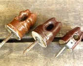 Antique Electrical Telephone Pole Insulators with mounting screws-Brown Ceramic-Set of three