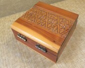 Vintage Carved Wooden Cedar Trinket Box -- Floral and Diamond pattern
