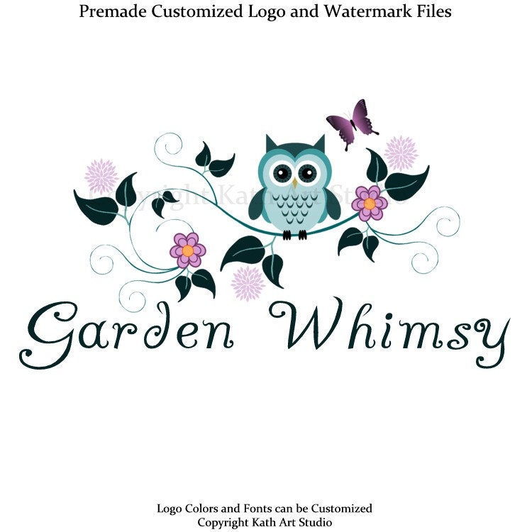 Premade Business Logo Design Owl on Floral Branch 49 Garden Whimsy