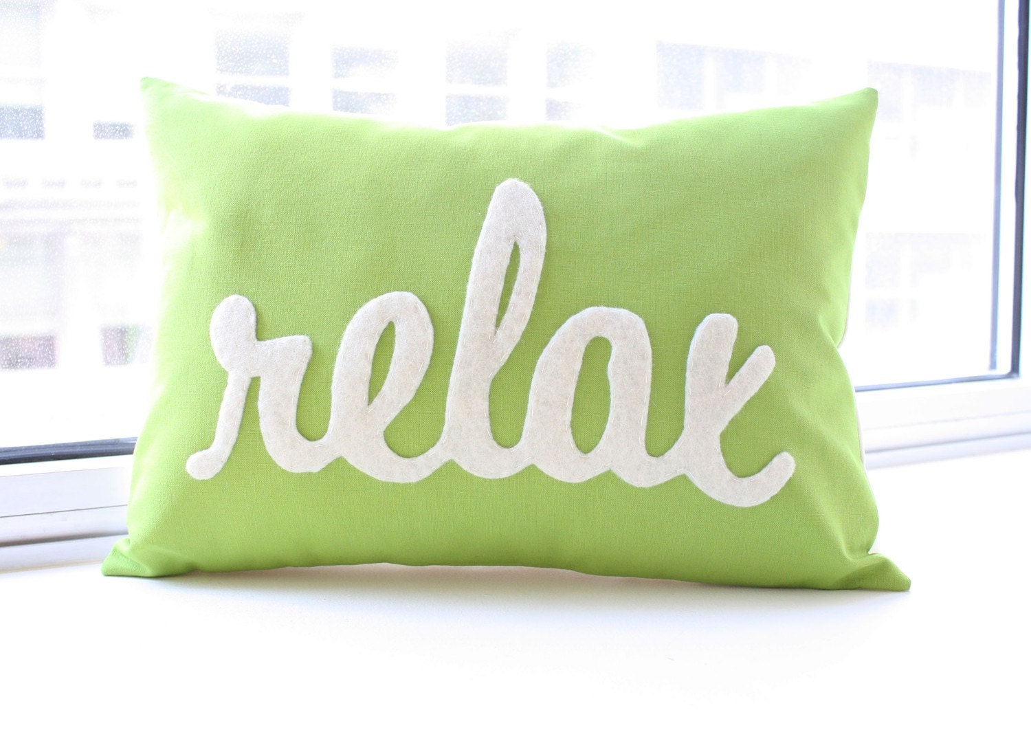 Relax Pillow in Script - Apple Green
