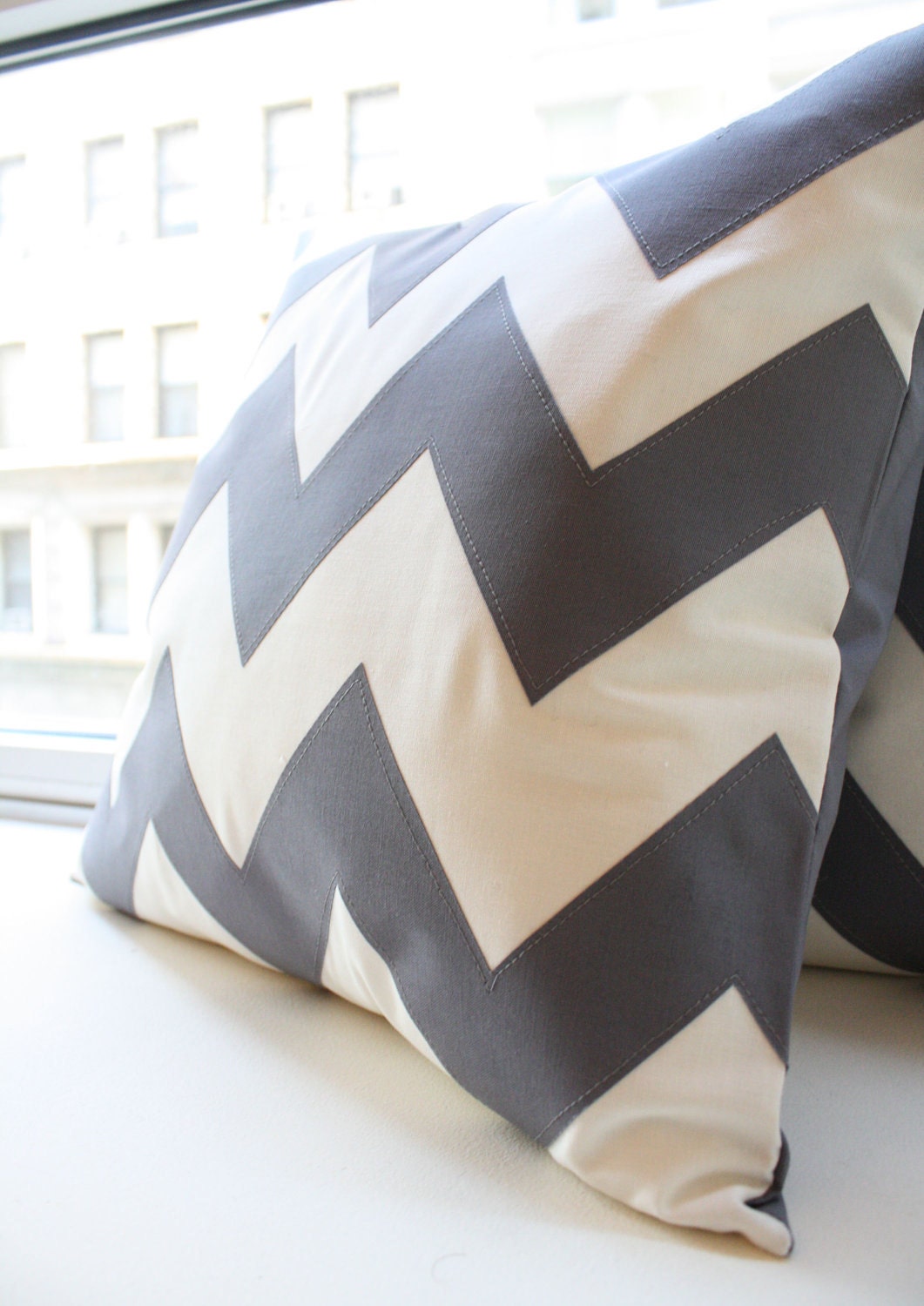 Charcoal Gray Chevron Pillow - Square