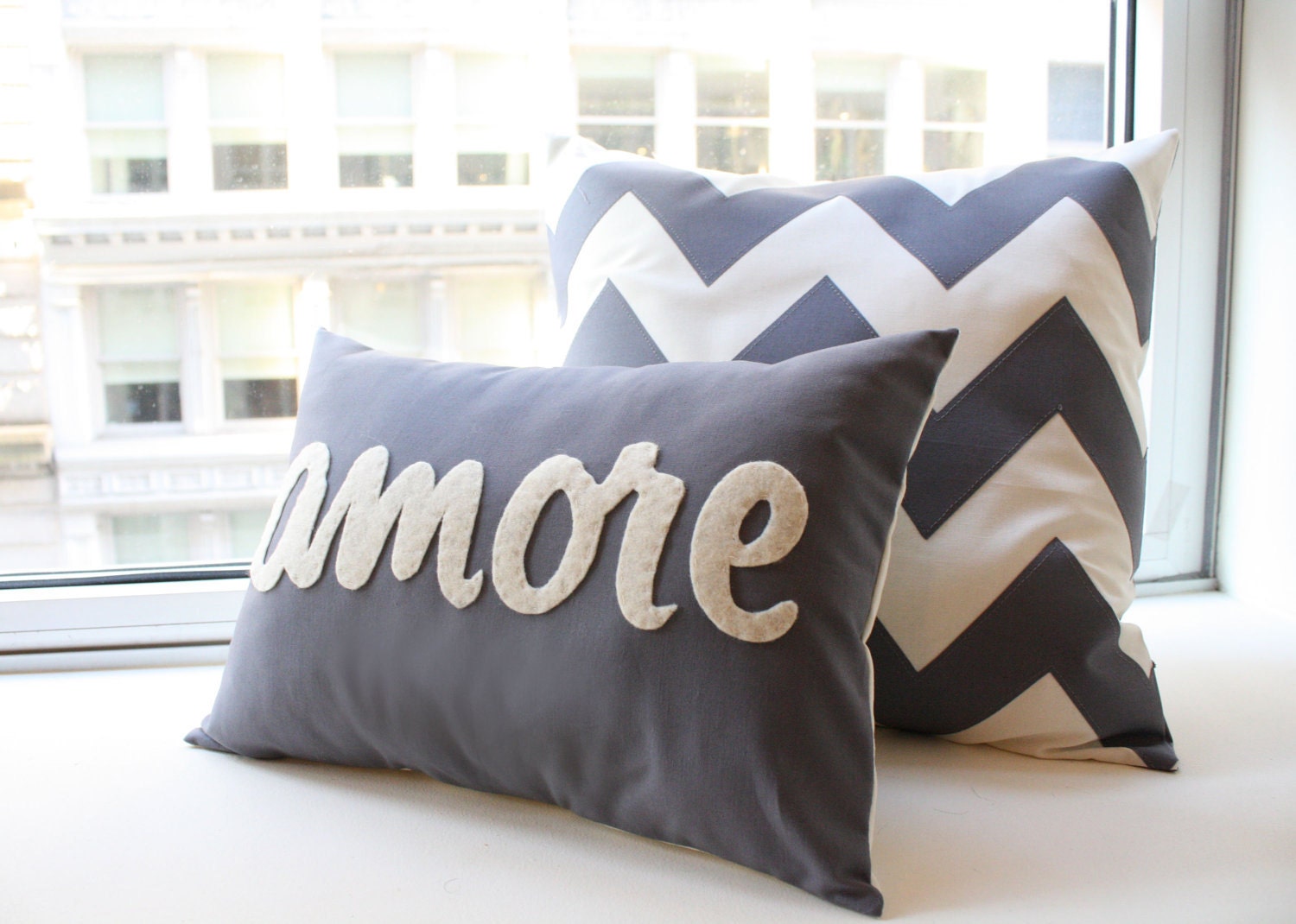 Amore Pillow - Italian Love in Charcoal Gray