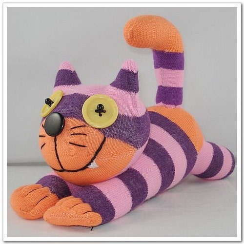 Handmade Sock Cheshire Cat Kitty Stuffed Animal Baby Toy