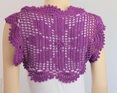 Crochet  Cotton Deep Lilac  Flower  Shrug Bolero / Fall  Spring Fashion