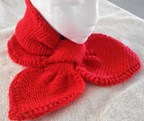 Bright Red Stay-put Ascot Hand Knit Scarf Stay in Place Scarflette